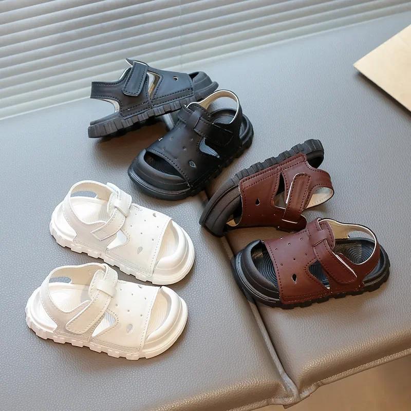 Boys Girls Sandals Toes Capped Anti-kicked Kids Beach Shoes Non-slip Soft Sole 2025 Summer New Children Sports Sandals Fashion