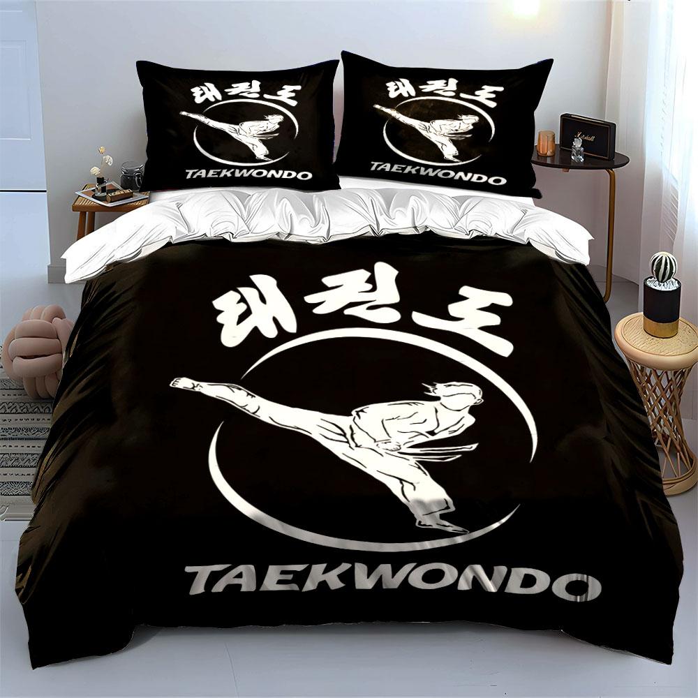 Kick pose, Taekwondo text. Bedding sets Duvet cover sets Duvet covers Pillowcases(1* Duvet Cover 2* Pillowcases without duvet insert)