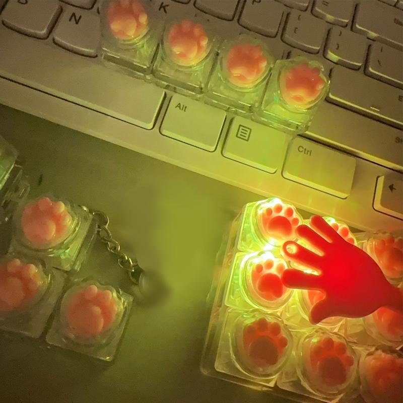Led Silicone Plush Cat Claws Keychain Key Ring Pendant Mobile Phone Backpack Pendant Desktop Accessories Relaxation Press Tool