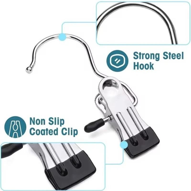 10pcs Stainless Steel Clothespins Laundry Clothes Pegs Hook Portable Hanging Clothes Clip Wardrobe Clothes Organizer Hanger