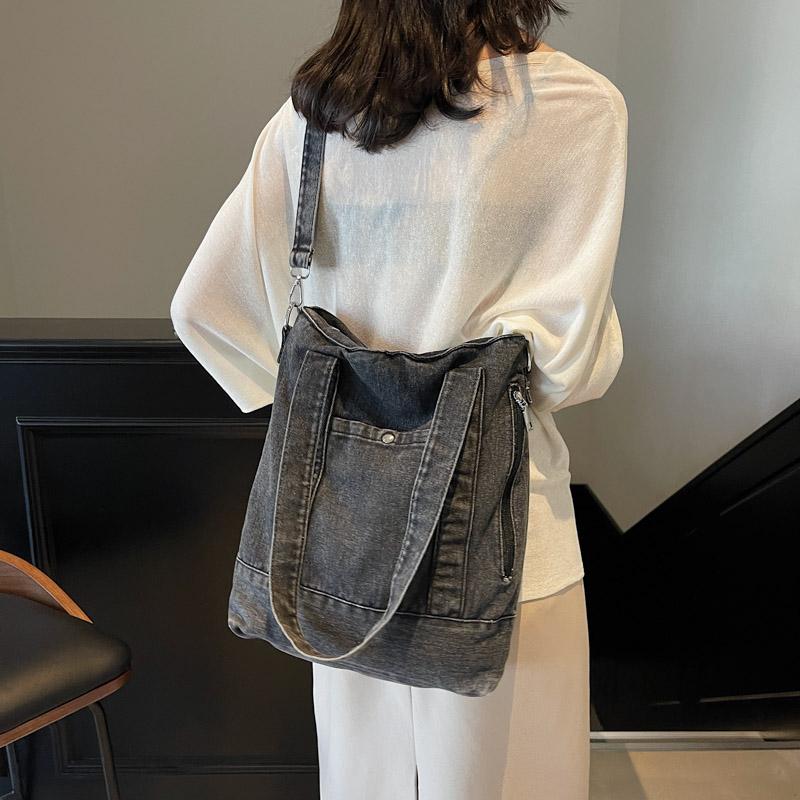 Denim Tote Bag Women Shoulder Bag Vintage Handbag