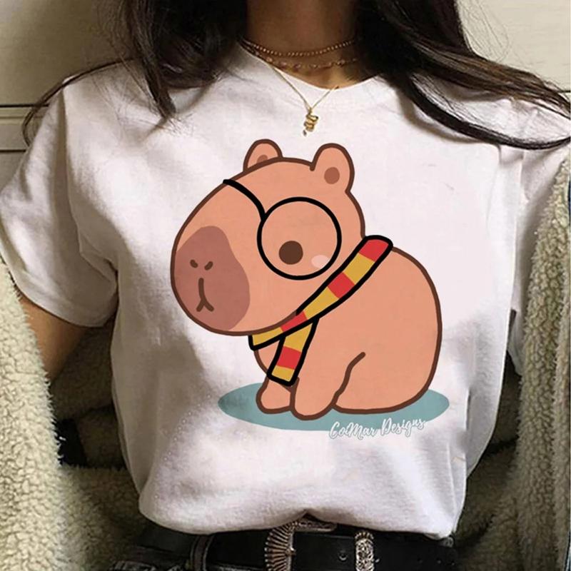 Capybara Streetwear Mode d'Été T-shirt Femme Harajuku Chemise Vêtements Kawaii Manches Courtes T-shirt en Coton Haut Décontracté à Col Rond