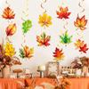 12pcs Watercolor Maple Leaf Spiral Hanging Decorations - Vibrant Fall Thanksgiving Harvest Seasonal Decor for Indoor/Outdoor Use