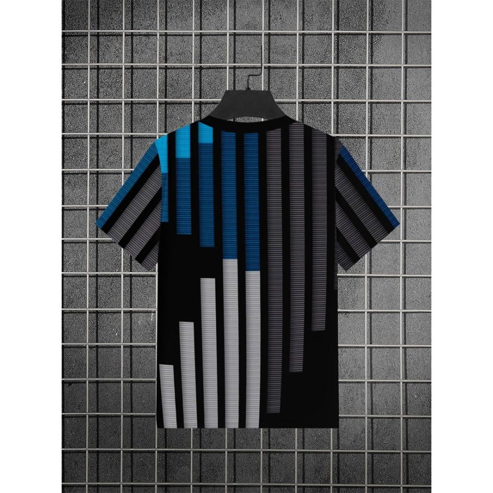European and American New Striped Printed Men's T-shirt Street Trend Short Sleeved Versatile Men's T-shirt Top