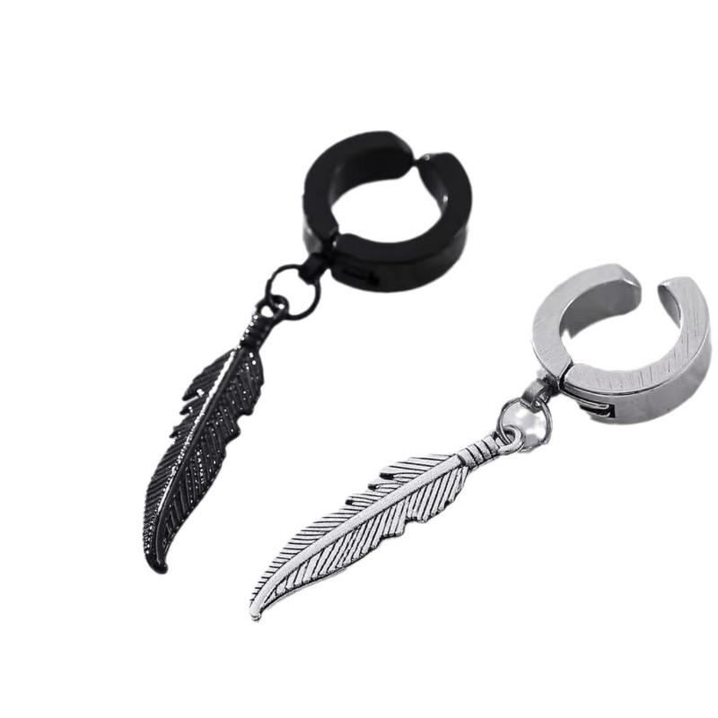 Feather Pendant Ear Clip - High-end Non-ear-hole Earrings for Men, Rugged and Cool Ear Bar Clasp