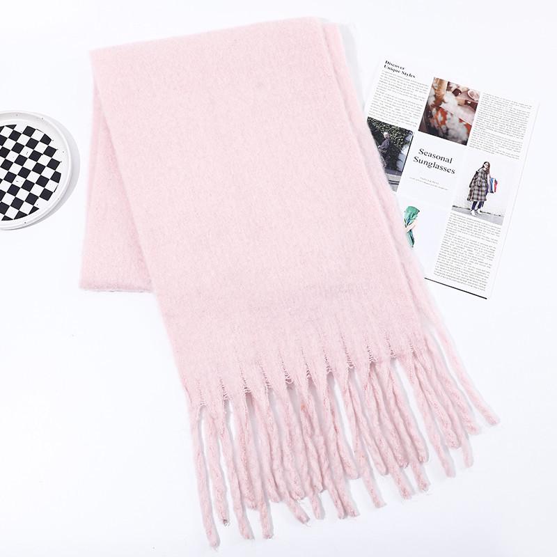 Men's and Women's Thick Woolen Scarf: Solid Color Knitted, Warm, Tassel-Edged, Imitation Cashmere for Winter