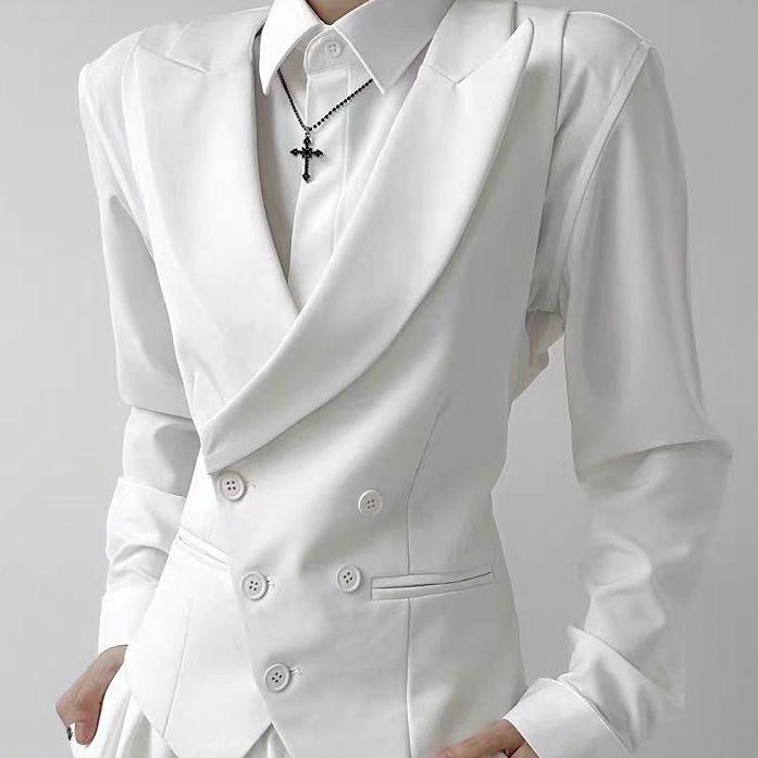 

Double Breasted Notch Lapel Vest Slim Fit Groom Suit Waistcoat Men Business Formal Coat XXXL білий
