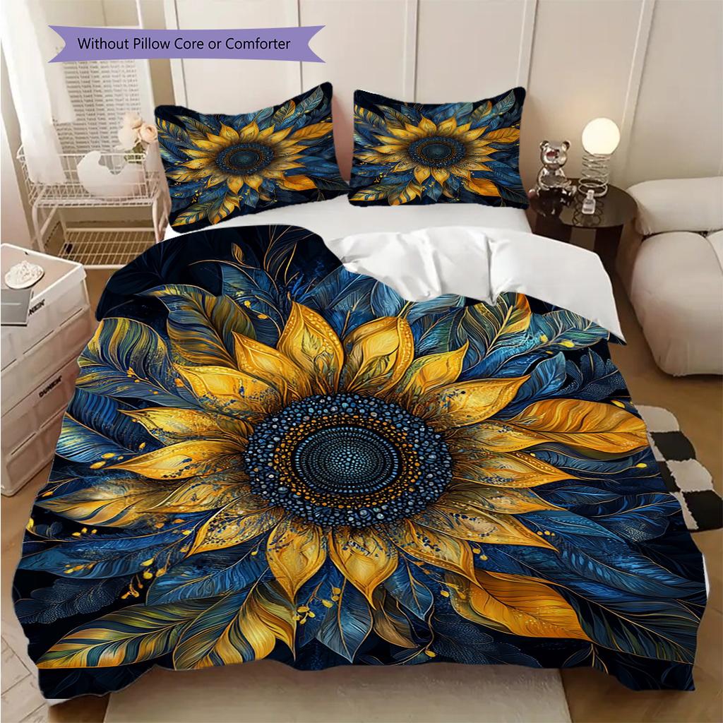 Sunflower Pattern Bedding Quilt Set Quilt Cover Pillowcase Home Decoration Birthday Gift (1 * Duvet Cover + 2 * Pillowcase, Without Core)