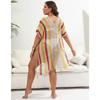 Plus Size Women's Color Contrast Patchwork Woven Hollow Beach Bikini Smock Dress Lace Up