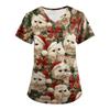 Plus SizePrinted Scrub Working Uniform Tops For Women's Cross V-Neck Print Short Sleeve Fun T-Shirts Workwear Tee With Pockets