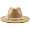 Woolen Hat Elegant Fashion Pearl Woolen Hat British Style Jazz Hat Big Brim Hat Women's Autumn and Winter Top Hat