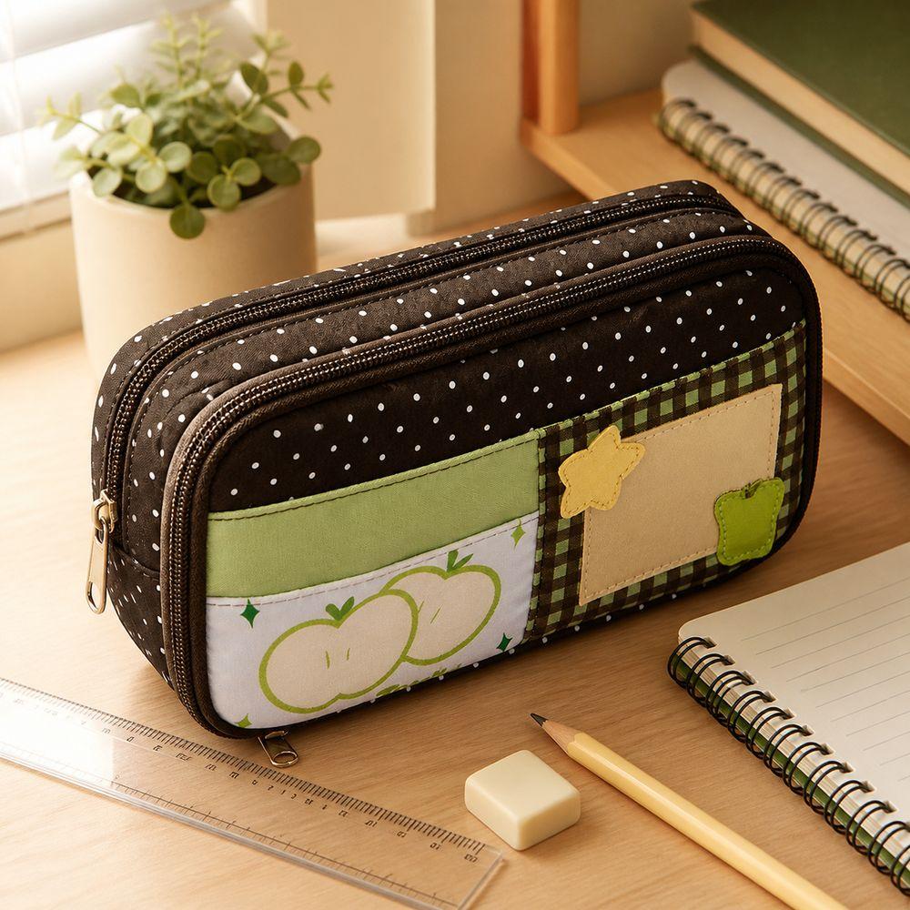 Polka Dot Zipper Pencil Pouch Patchwork Style Pen Storage Bag  Everyday Storage