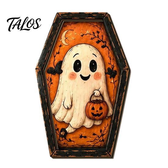 Spooky Fireplace Accents Vintage Halloween Wooden Table Decoration, Rustic Black Cat Ghost Skeleton Pumpkin Decorations Desktop Block Sign for