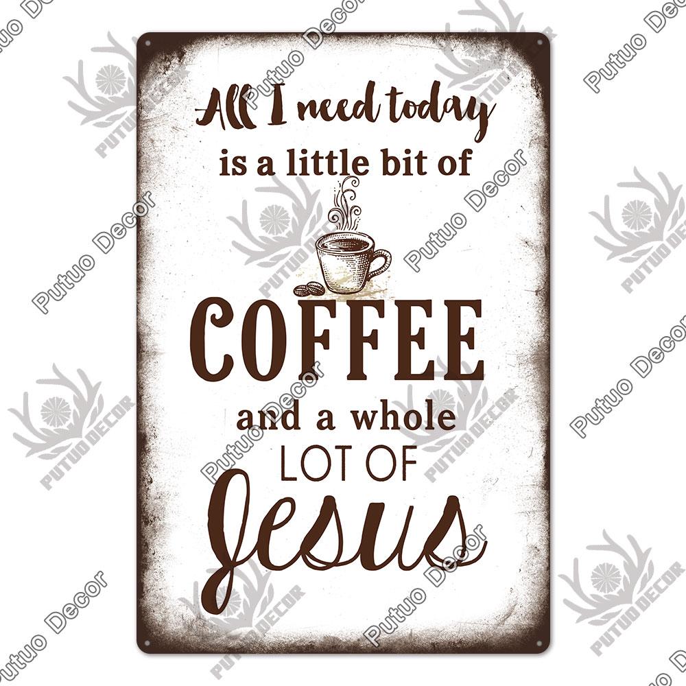 Putuo Decor Coffee Vintage Tin Metal Sign Decorative Plaque Retro Plate Cafe Kitchen Man Cave Coffee Bar Club Wall Decoration