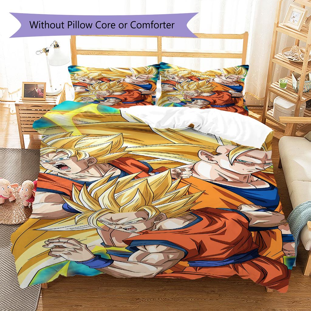Son Goku Muster Bettwäsche, Steppbett Set Bettbezug Kissenbezug Zuhause Geburtstagsgeschenk (1 Bettbezug + 2 Kissenbezüge, ohne Füllung)