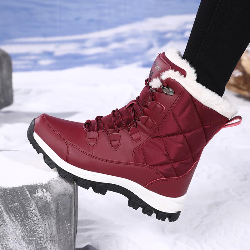 2024 Women Winter Plus Velvet Snow Boots Casual Canvas Lace Up Warm Outdoor Cotton Shoes Large High Thick Anti Slip Waterproof Shoe