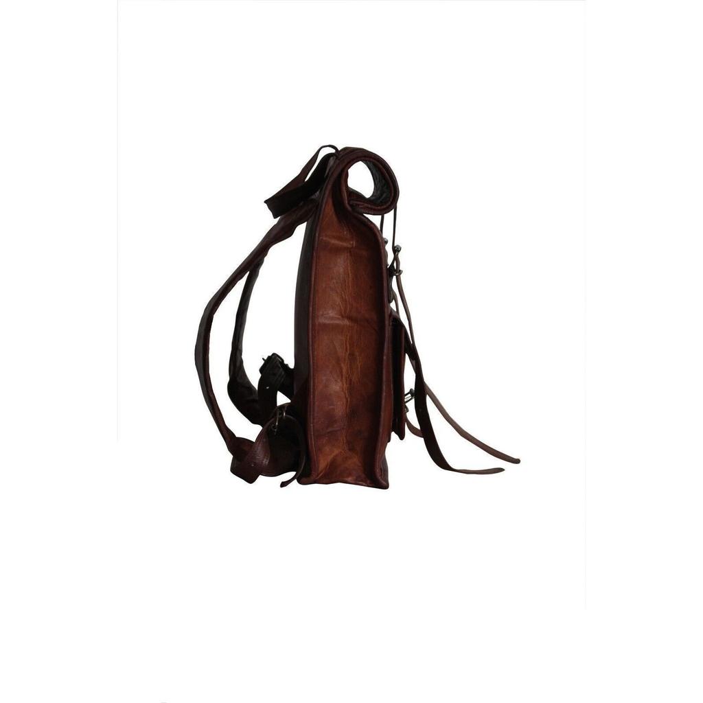 Handmade Classic Genuine Brown Goat Leather Laptop Satchel Backpack Travel Bag