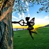 Fairy Holding Key Metal Tree Silhouette Stake, Outdoor Garden Tree Art Decor