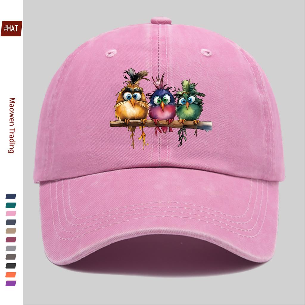 pc Fun Cute Three Birds Print Baseball Cap Casual Design Sun Hat Comfortable And Lightweight Buckle Adjustable Fashion Skateboa