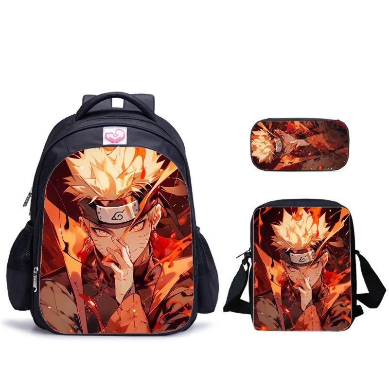 Playful Blink Naruto Three-Piece Set Spine Care Schoolbag Pencil Bag Satchel Bag Student School Full Set