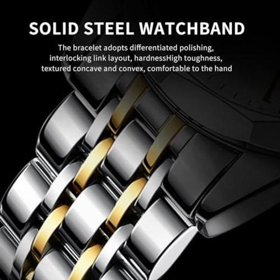 OLEVS mens watch diamond business dress analog quartz stainless steel waterproof luminous date two-tone luxury casual black One Piece