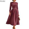 Robe élégante décontractée à col rond et manches longues pour femme