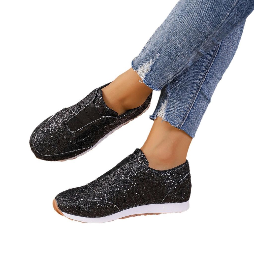 Large size flat low casual foot sports shoes 2025 new sequined solid color Amazon shoes