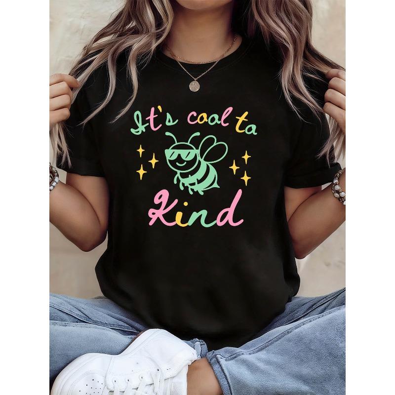 

Bee Fashion Glasses Graphic Print T - Shirt Women s Spring - Summer Short - Sleeve Crew - Neck Casual T - Shirt, Daily Leisure, Holiday Gift S чёрный