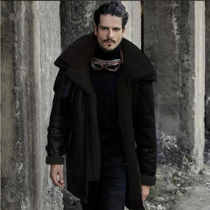 Autumn and Winter Fur Integrated Thickened Warm PU Leather Jacket Men s Plush Coat S чёрный