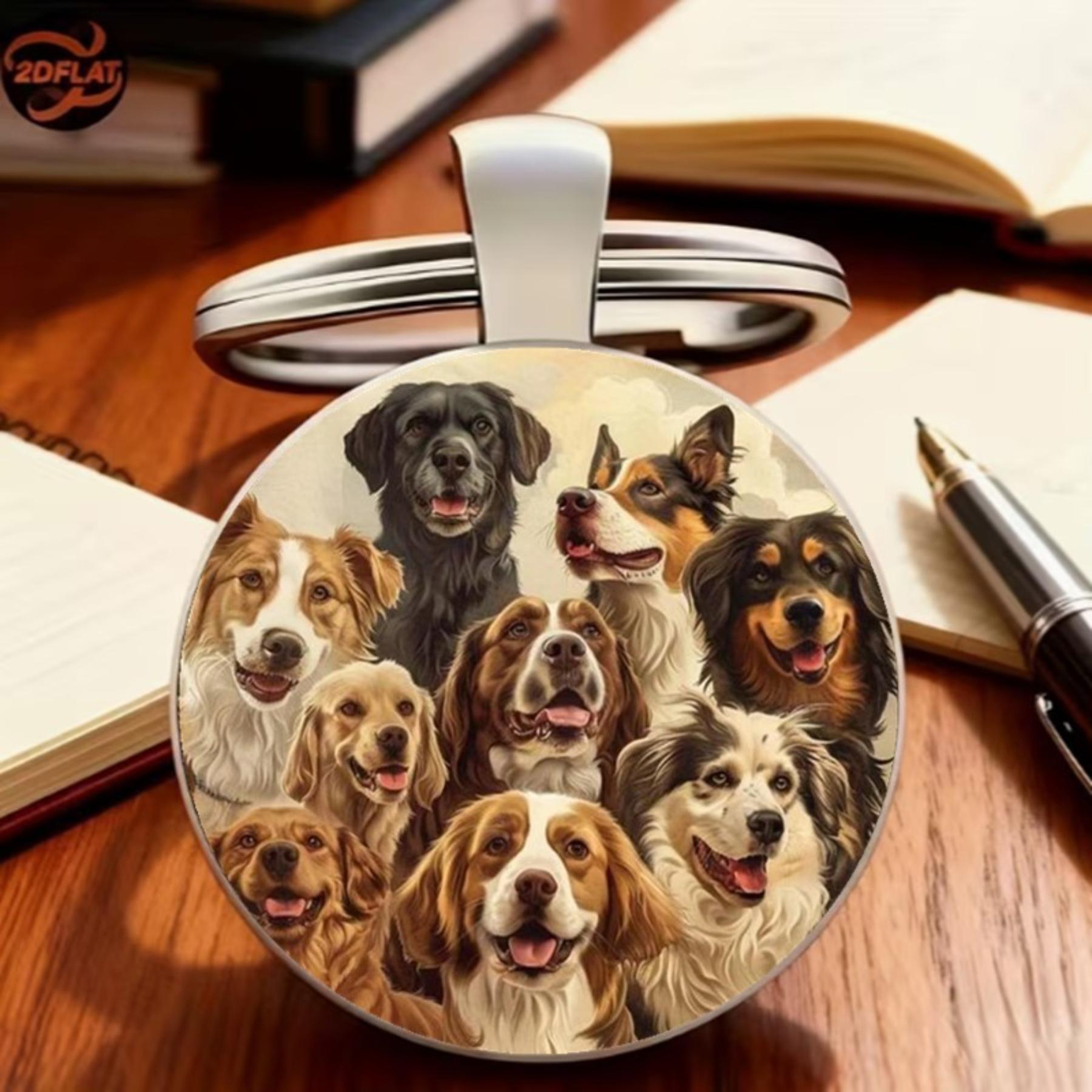 

Cute dog family pattern round glass keychain One Size