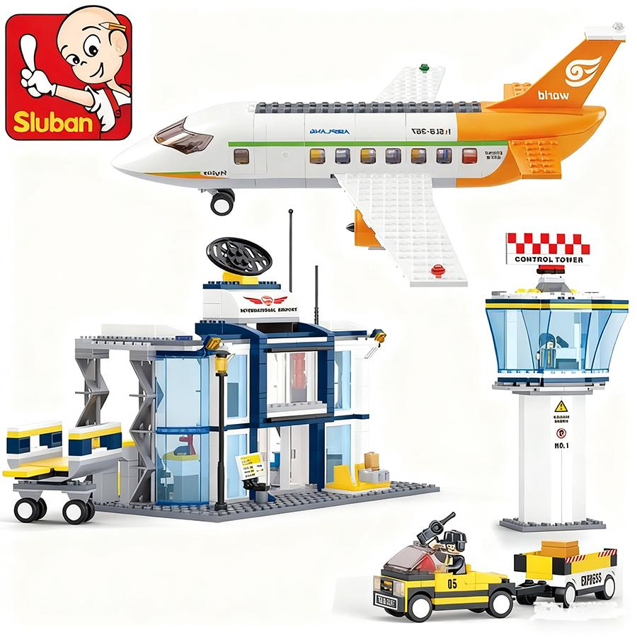 Wucifang Bags 678Pcs Sluban 0367 Aviation International City Plane Airport Building Blocks Children Learning Blocks Playthings Birthday Gifts