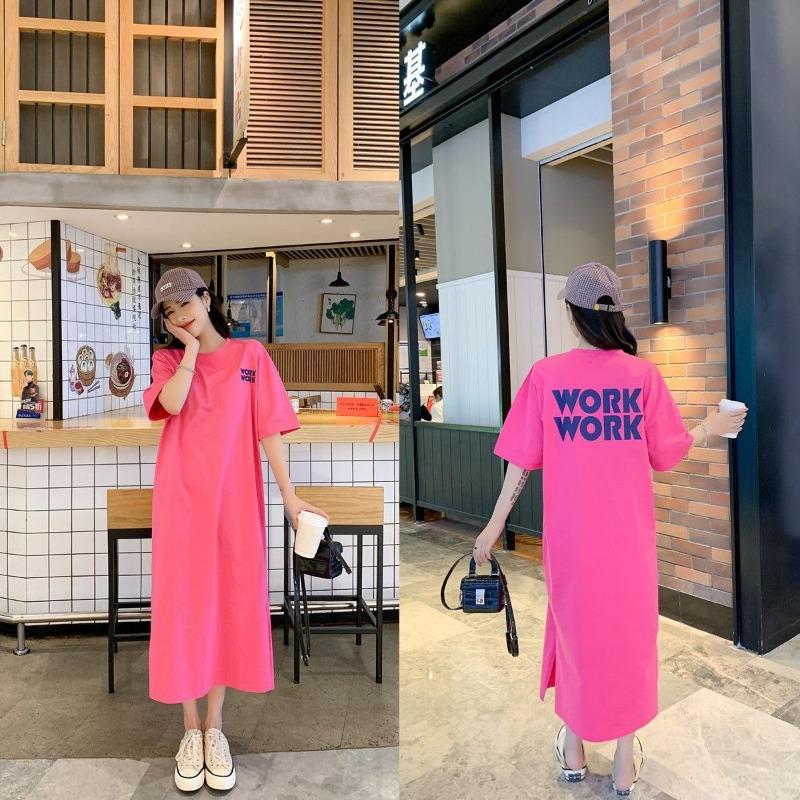 

YYFS Женская мода Лето Весна Рукава 1/2 Круглый вырез Свободная талия Повседневные платья XXXXL розы красного