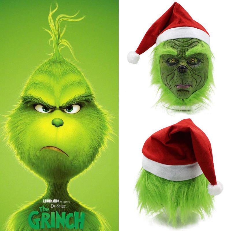 Rascal Grünes Monster Der Grinch Maske Mit Weihnachtsmütze Für Erwachsenen Cosplay Spaß