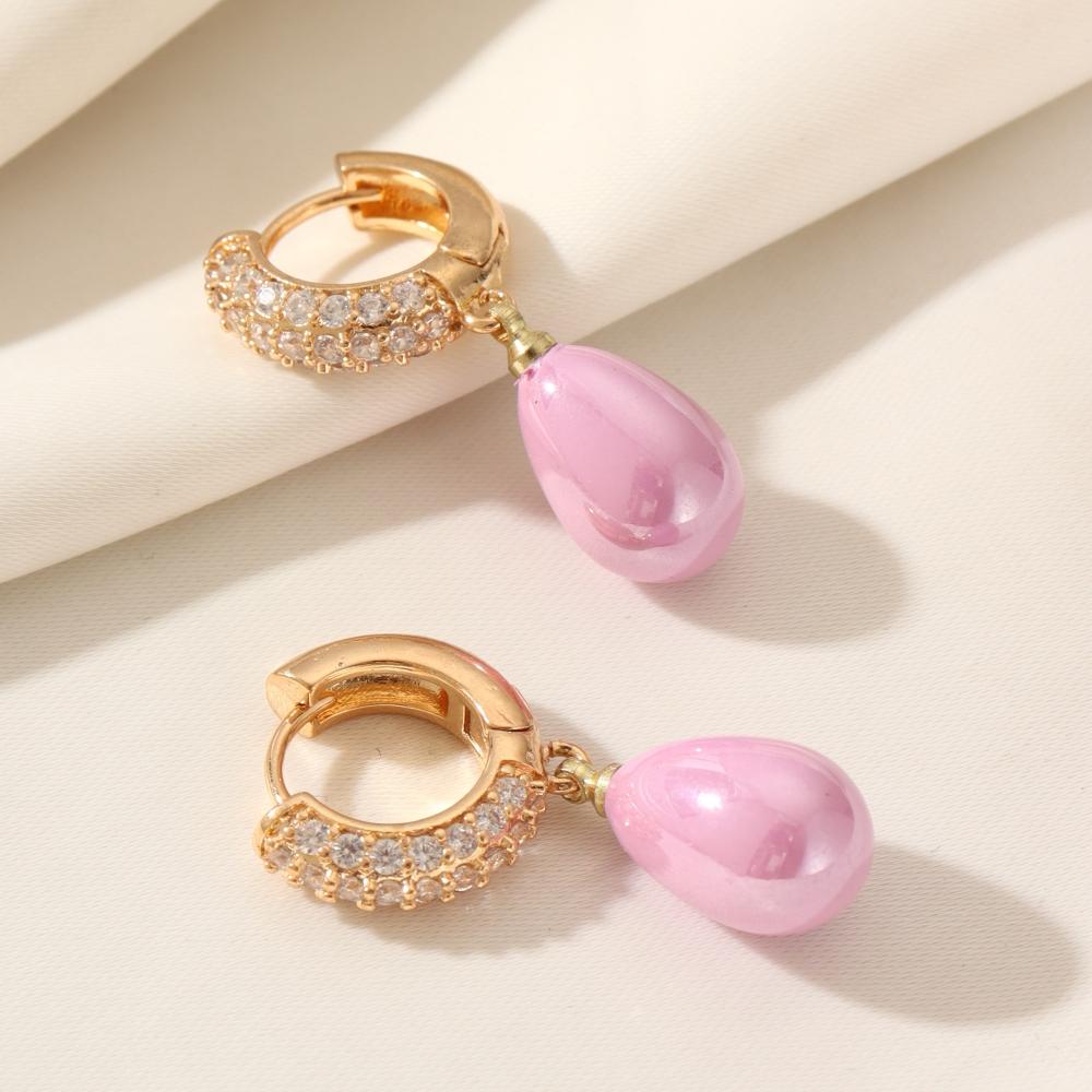 1 Pair Luxurious Water Drop Shape Imitation Pearls Dangle Earrings for Women Cubic Zirconia Jewelry Daily Wedding Party Accessories