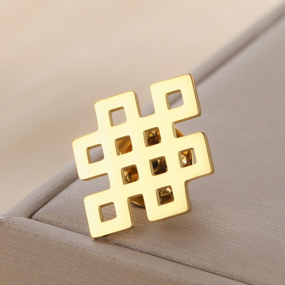 Dawapara Vintage Endless Knot Symbol Brooches Good Luck Chinese Knot Brooch Lapel Pin Stainless Steel Accessories