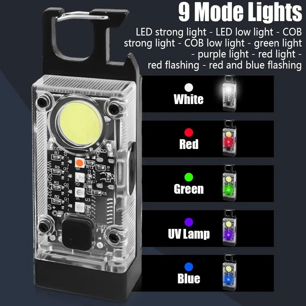4000LM mini EDC solární LED + COB svítilna malá kapesní klíčenka svítilna USB dobíjecí silná magnetická kempingová lucerna světlomet