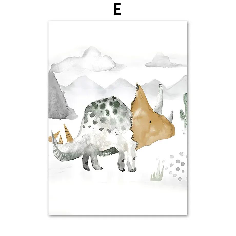 Cute Dinosaur Animals Triceratops Tyrannosaurus Minimalist Wall Art Canvas Painting Posters for Living Room Modern Home Decor