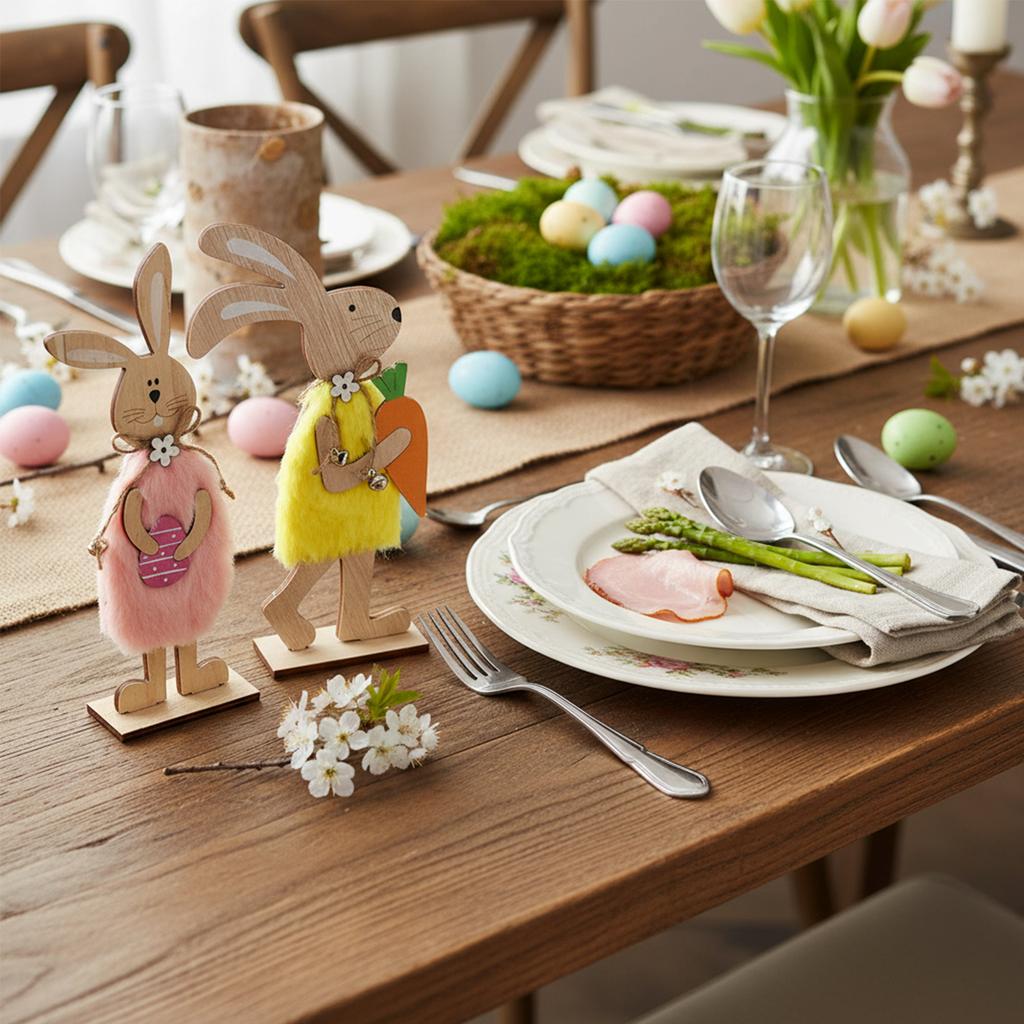 Easter Wooden Bunny Desktop Ornaments Cute Bunny Table Ornaments for Parties and Celebrations