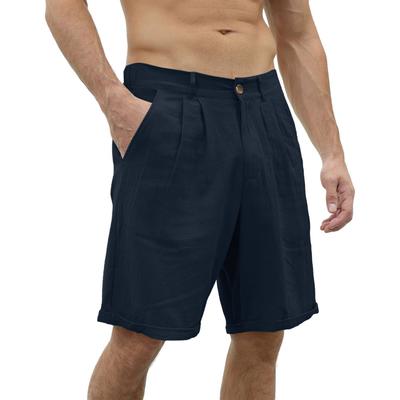 Men's Cotton Linen Casual Beach Shorts Solid Color Classic Summer Short Pants Man Button Elastic Waist Trousers