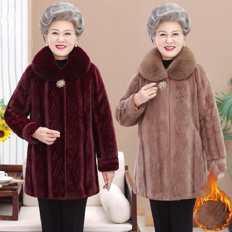 Middelbare leeftijd oudere vrouwen nerts fluwelen jas oma's winter bontjas nobele moeder imitatiebont overjas warme parka's