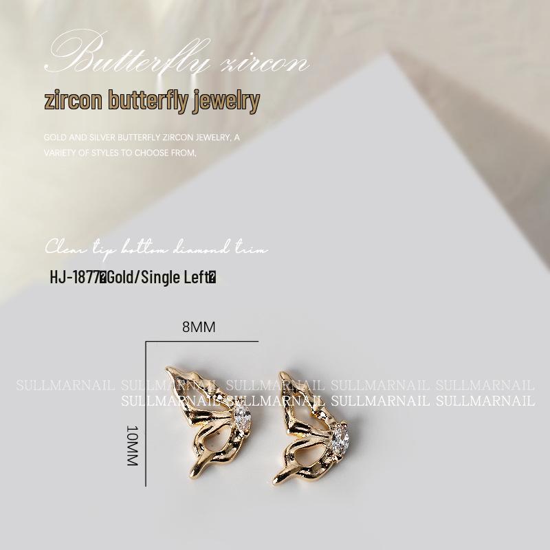 Butterfly Zircon Nail Art Jewelry: Pearl, Ribbon, Gold & Silver Pendant