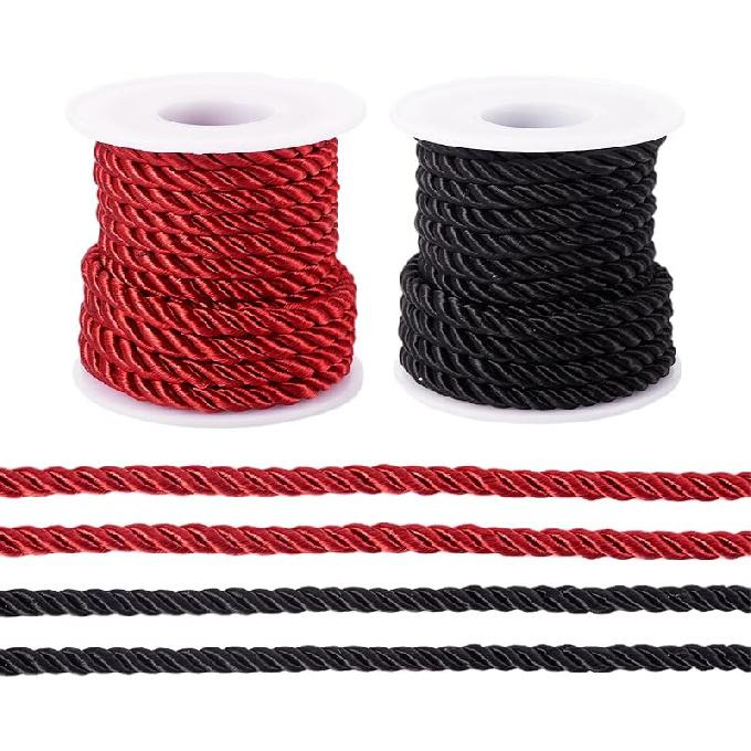 Magibeads 5 мм Витые полиэстеровые шнуры 4,37 ярда x 2 рулона Зеленый Розовый Рождественские шнуры Плетеный шнур Шнур для макраме Нити для подвешивания украшений Сумка 5mm