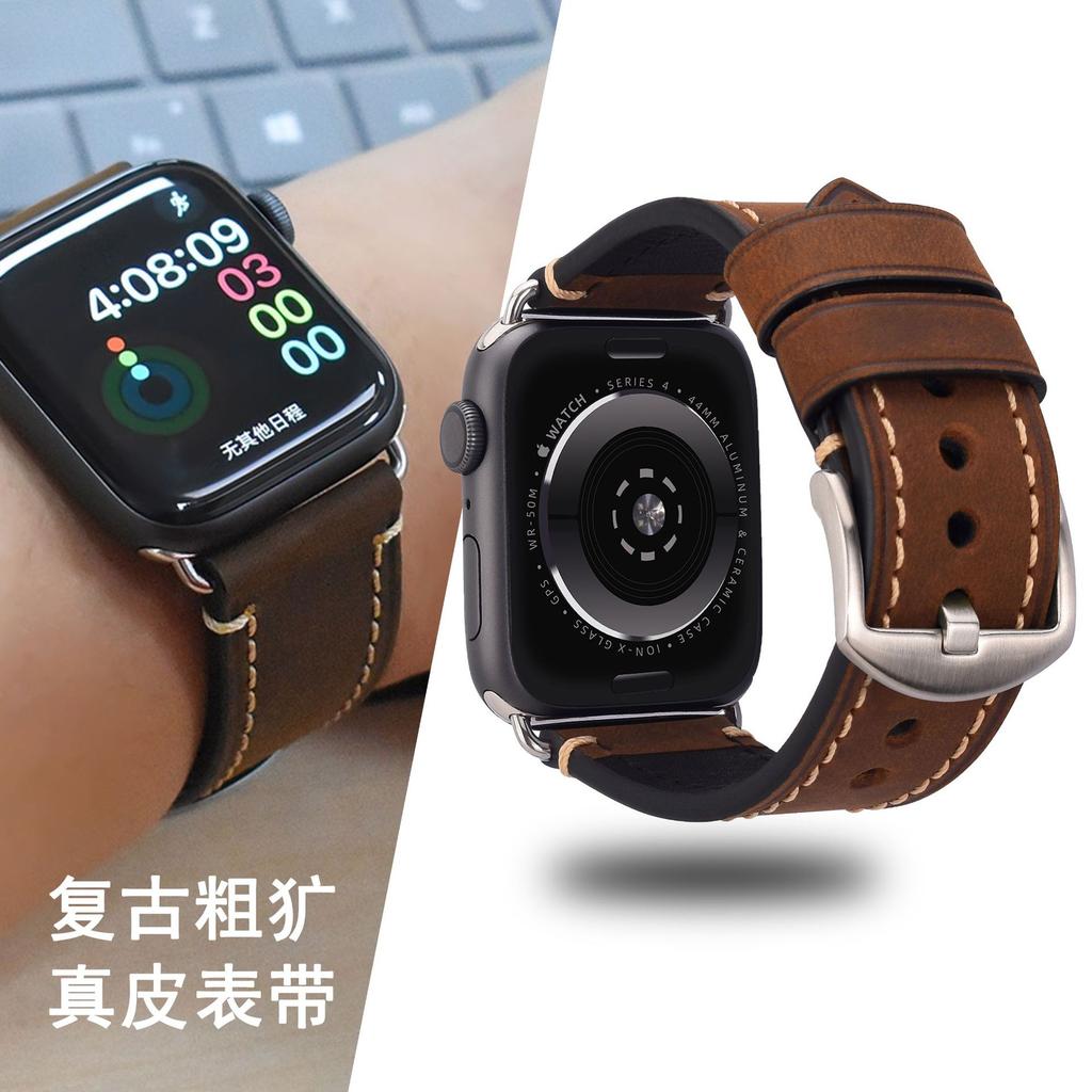 Suitable For Apple S7 Watch Apple Iwatch Strap First Layer Crazy Horse Leather Pin Buckle Watch8 Watch Strap