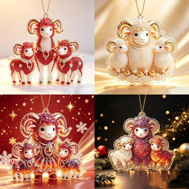 Acryl Chinesisches Tierkreiszeichen Ziege Hängendes Ornament Glückverheißend Rot Gold Für Frühlingsfest Neujahr Hausdekoration