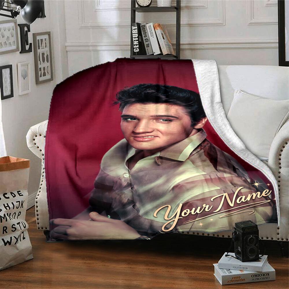 Elvis Presley Personalized Name Blanket Gift Personalized Blanket Soft Warm Cozy Suitable for Sofa Couch Livingroom Living Room All-Season Use