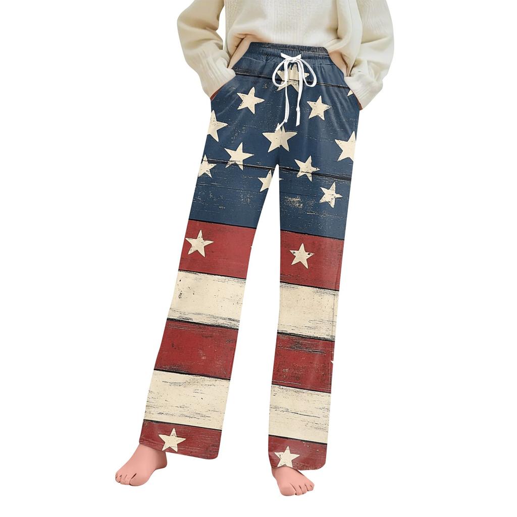 Damen Unabhängigkeitstag Bedruckte Lässige Gerade Hose Haus Pyjamahose Lässige Hose
