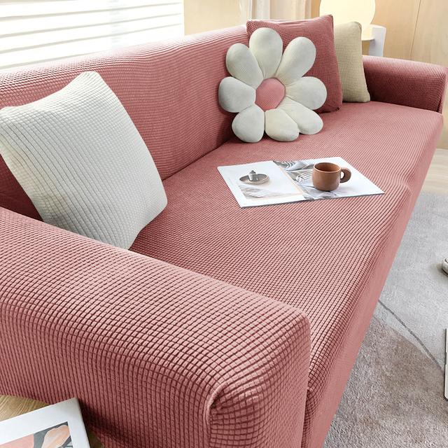Elastische Jacquard Stoffen Bankhoes Stretch Bankhoes Modulaire L-vormige Bankhoes Hoekhoes voor Woonkamer 1 /2 /3 /4 Zits 4 seats (235-300cm) roze