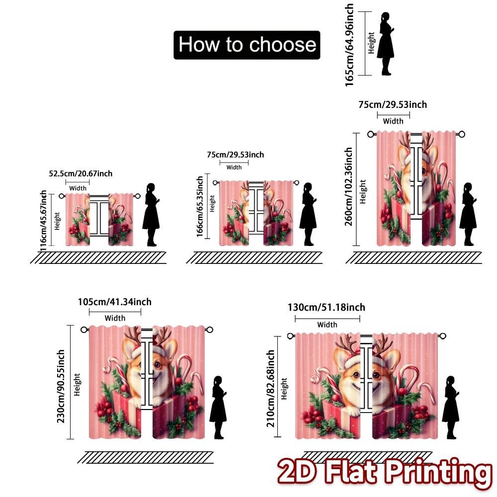 2 szt., Zasłony Świąteczne Corgi Prezent Świąteczny Wzór Psa Popularne Zasłony Wszechstronne Zasłony z Tkaniny Poliestrowej Świąteczne Idealne dla