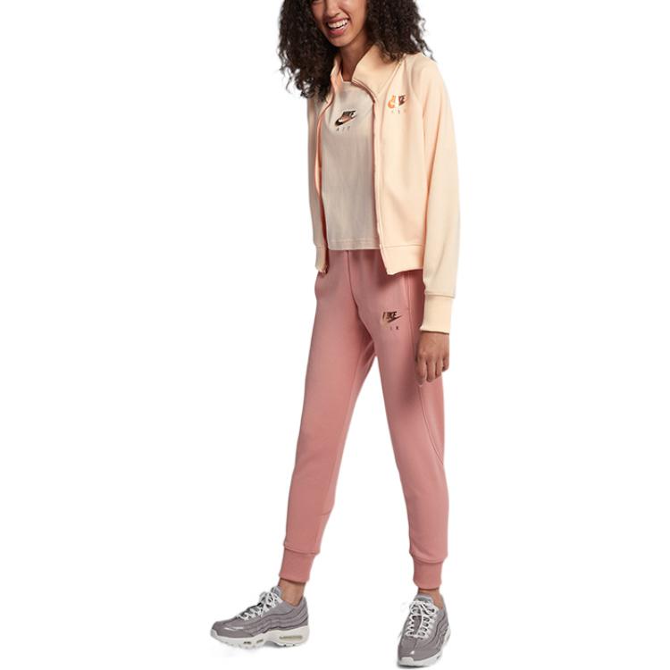 Nike Logo Printed Zip-Up Stand Collar Jacket Women Jackets Beige 932056-838