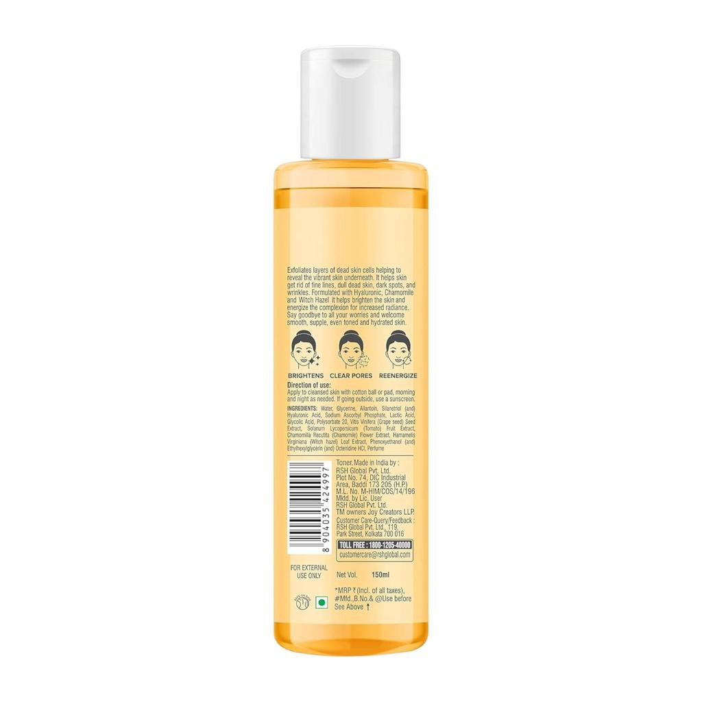 JOY Alcohol Free Vitamin C Face Toner 150ml Pack for Glowing Hydrated Skin with Hyaluronic Acid